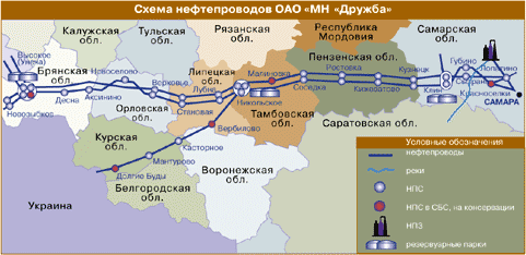 Схема нефтепрoводов ОАО 